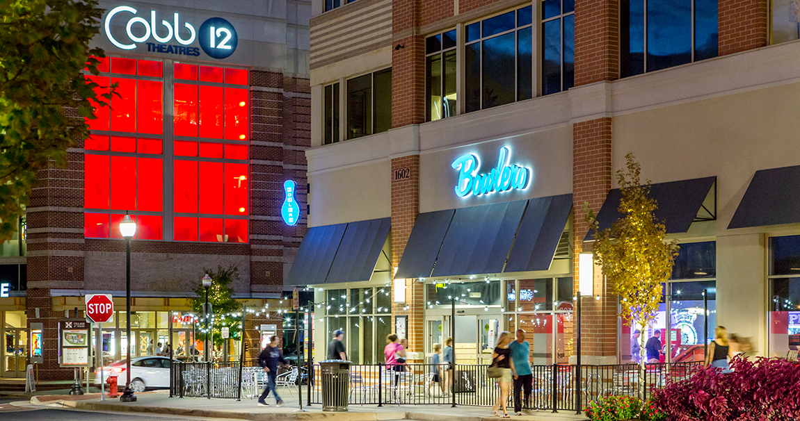 Retail building at night