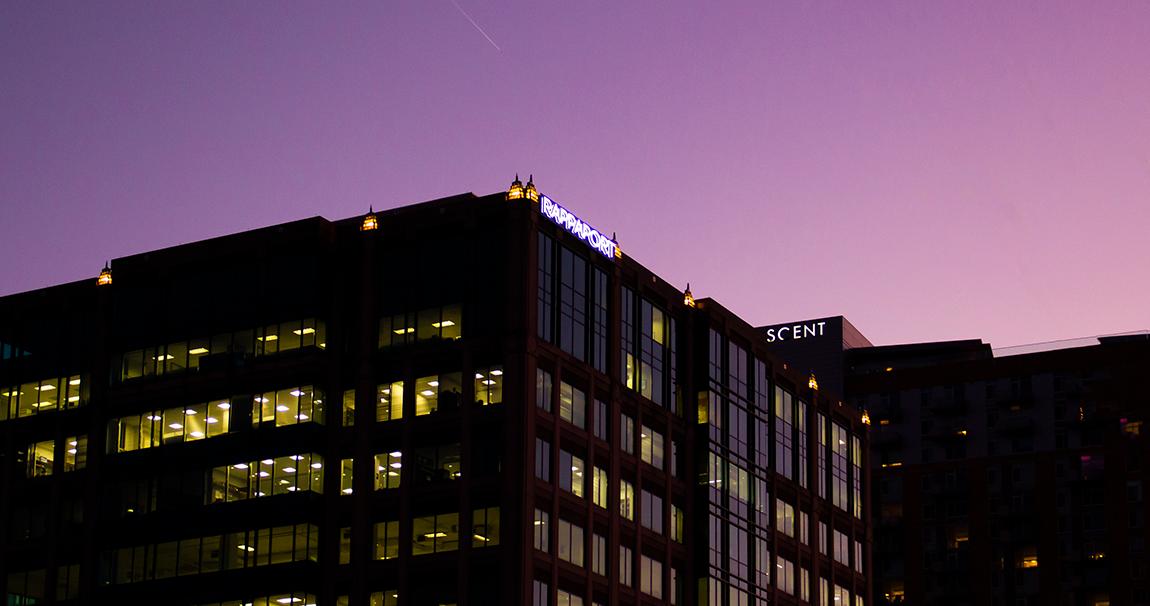 Building at night sunset