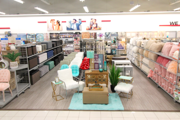 3 home decor aisle at burlington with chairs, tables, pillows, etc.